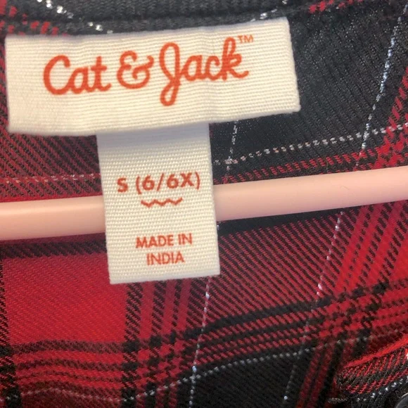 Cat & Jack long sleeve Buffalo plaid ruffle dress, XS (4/5) and S (6/6X) - Picture 7 of 8